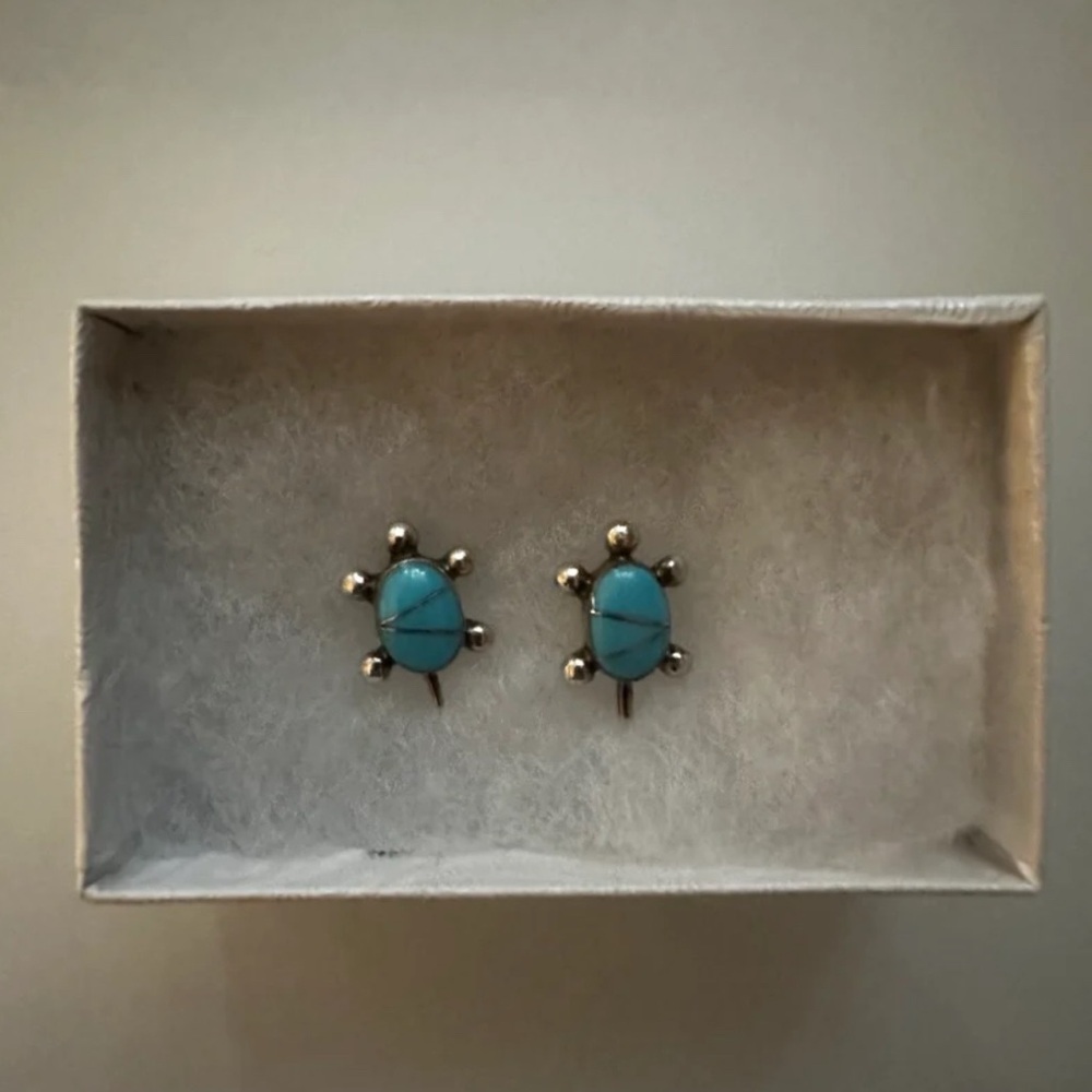 Adorable turquoise and silver turtle earrings